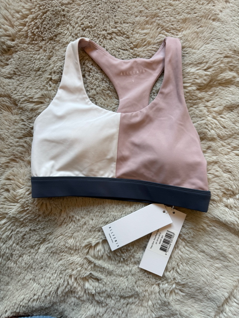 ALLFENIX Colorblock Racerback Sports Bra — Pink, White & Dark Band